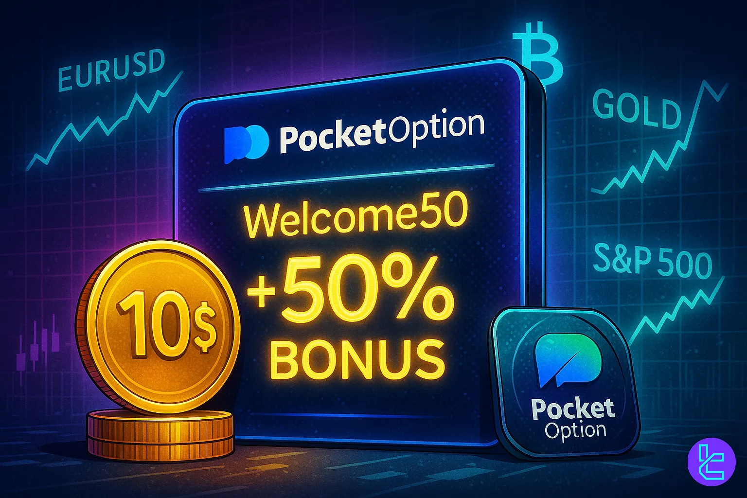 Pocket Option 50% bonus $10 deposit