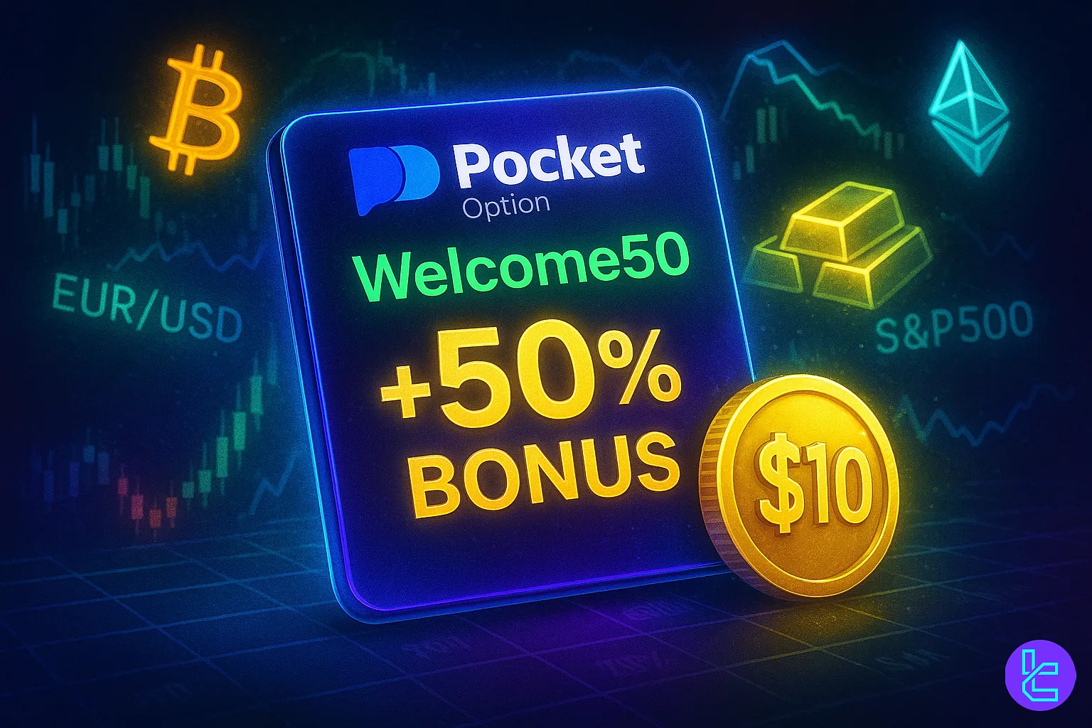 Pocket Option 50% bonus $10 deposit