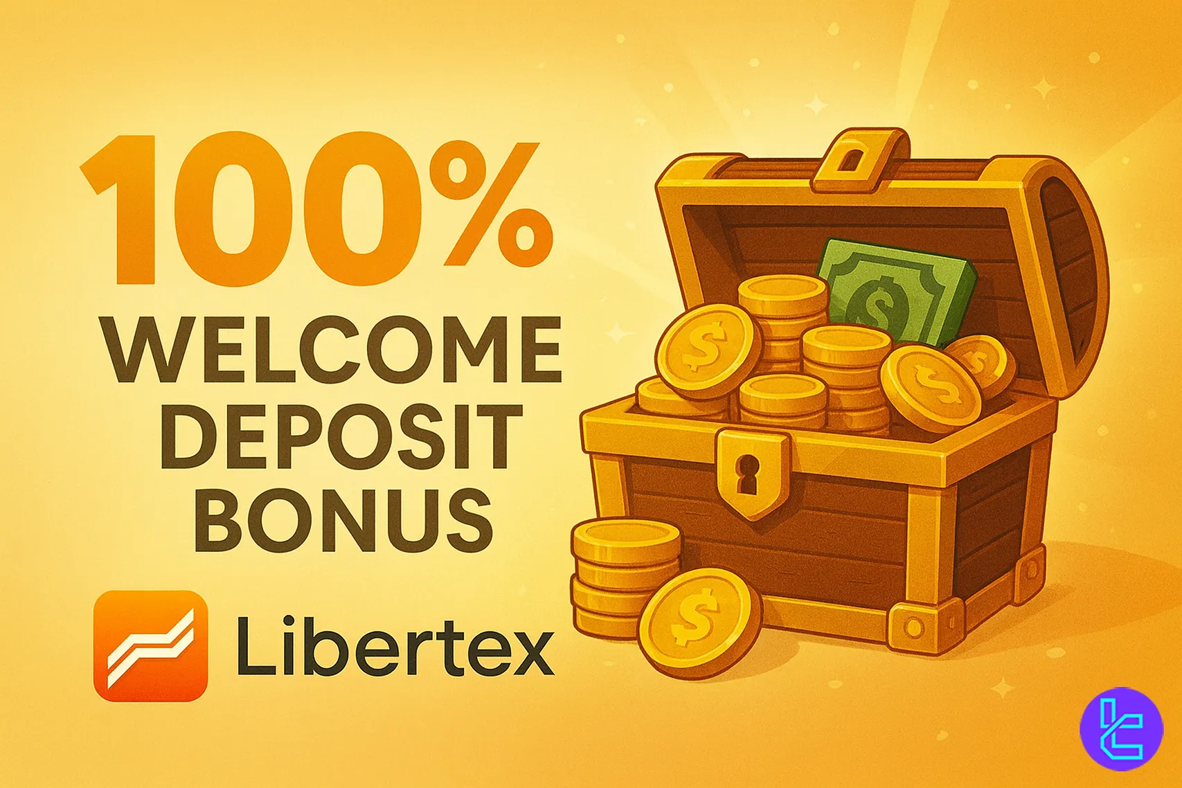 Libertex 100% Welcome Deposit Bonus promotion with golden chest TradingFinder