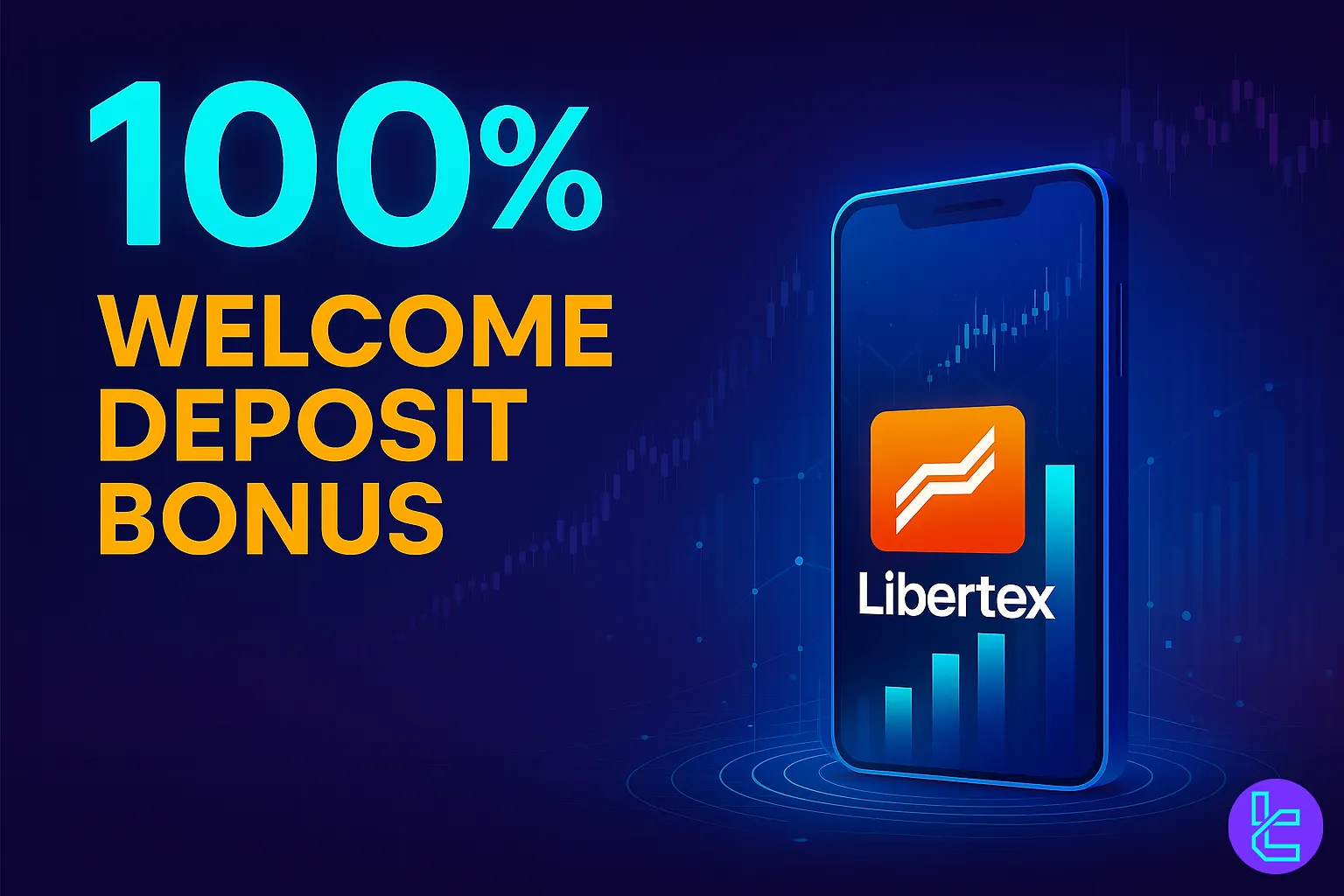 Golden coins chest showing Libertex 100% deposit bonus campaign TradingFinder