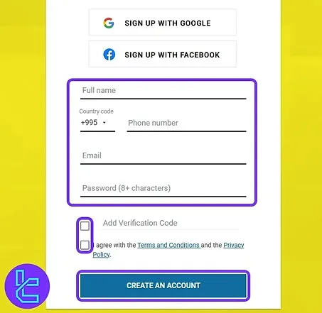 A3Trading registration form fields