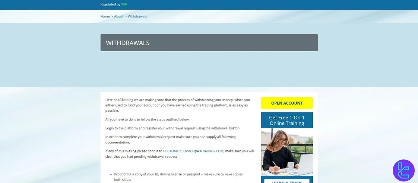 A3 Trading withdrawal options