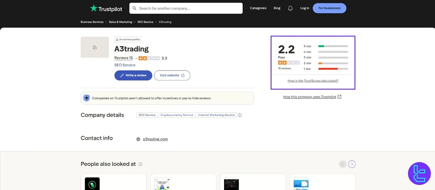 A3 Trading Trustpilot rating