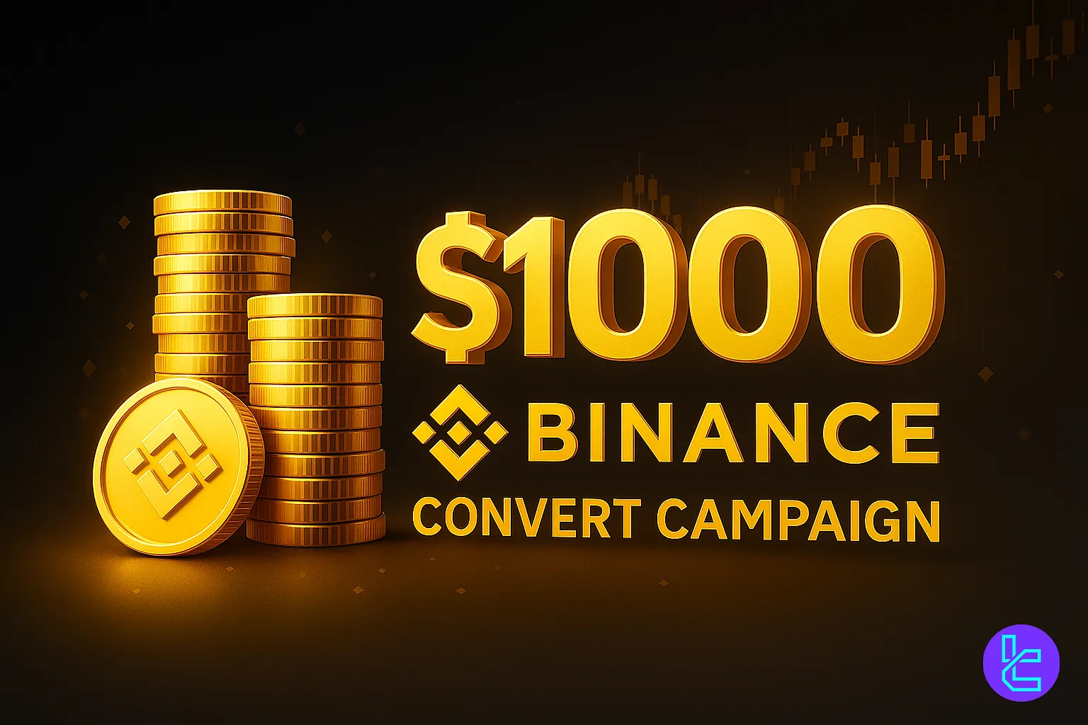 Binance $1000 Convert promotion graphic with coin and market chart TradingFinder