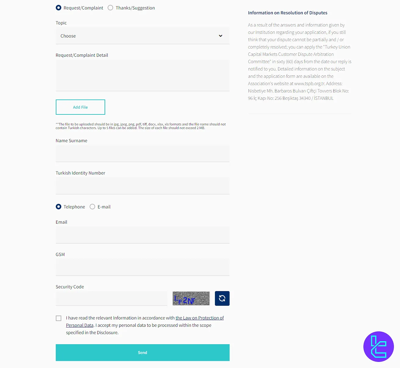 Garanti BBVA contact form