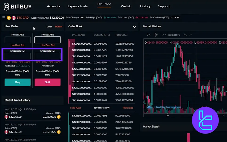 Enter trade size Bitbuy