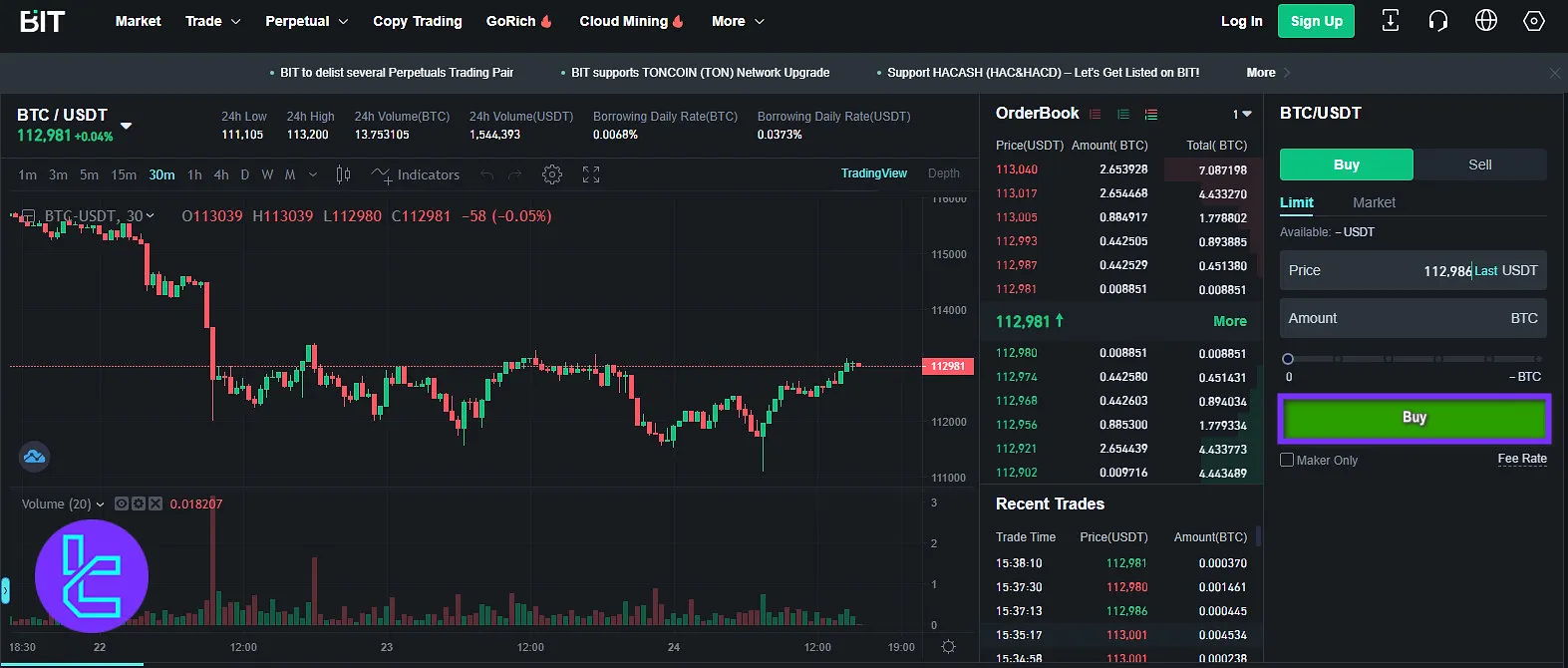 BIT trade confirmation