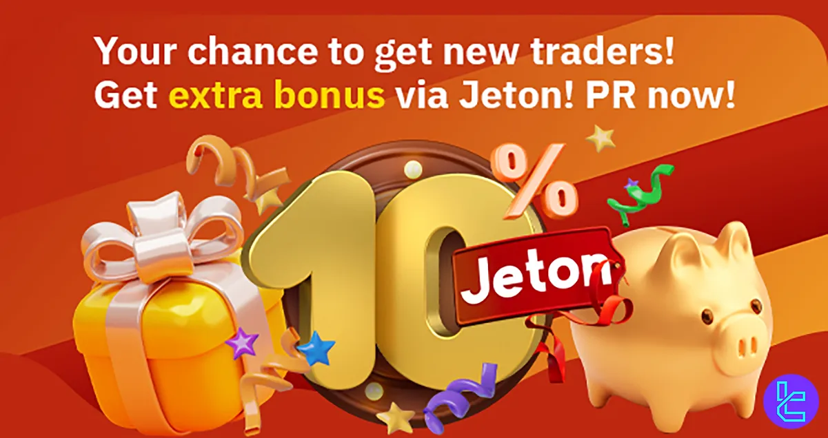10% Jeton Deposit Bonus promotion banner with piggy bank TradingFinder