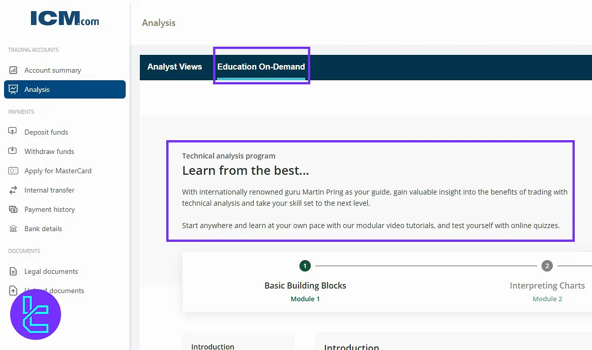Education on Demand section in the ICM.com dashboard