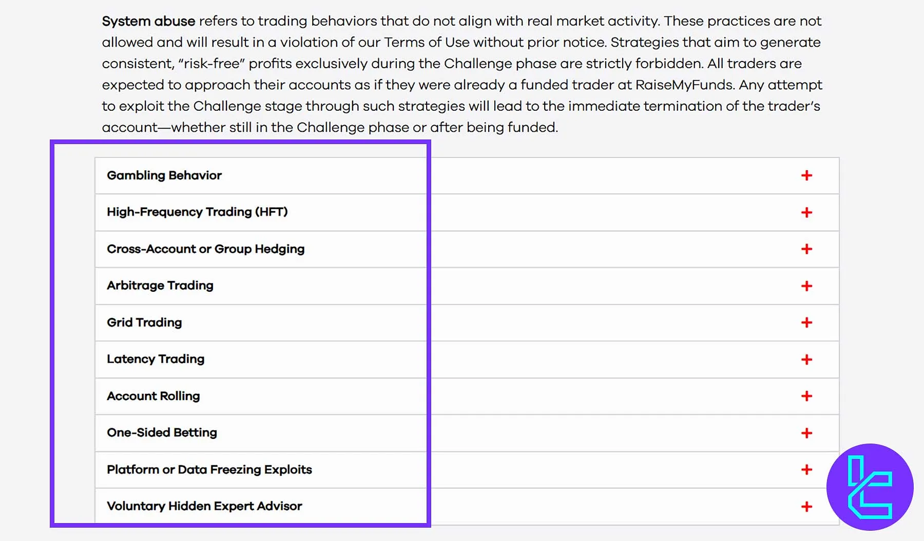 RaiseMyFunds Prohibited Trading Strategies