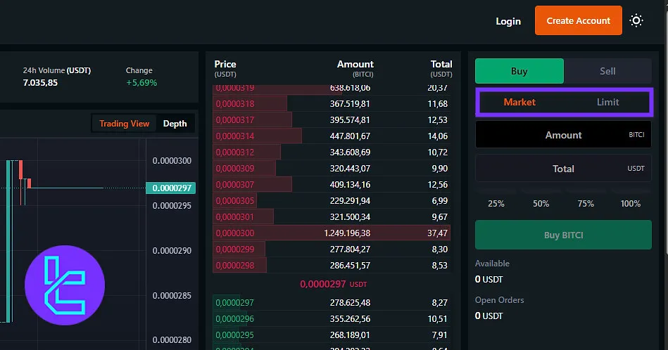 Order type options Bitci