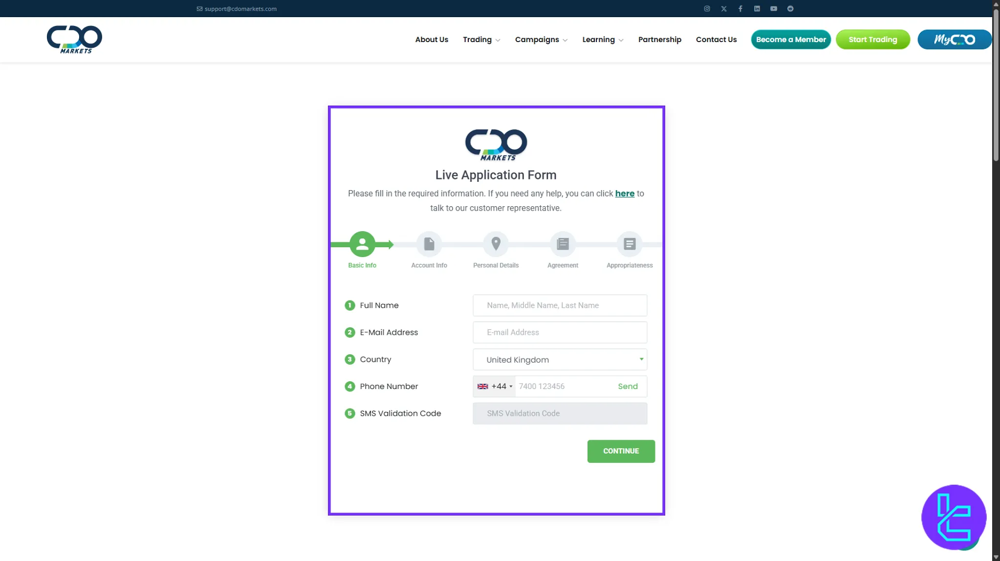 CDOMarkets registration process