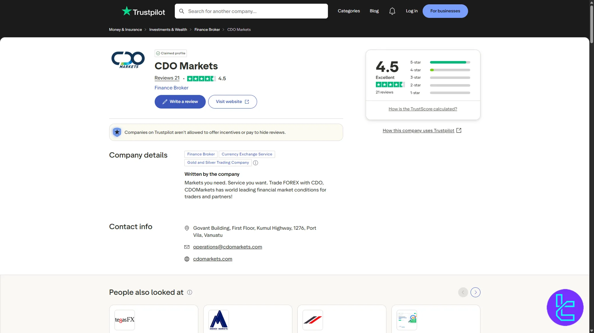 CDOMarkets reviews score