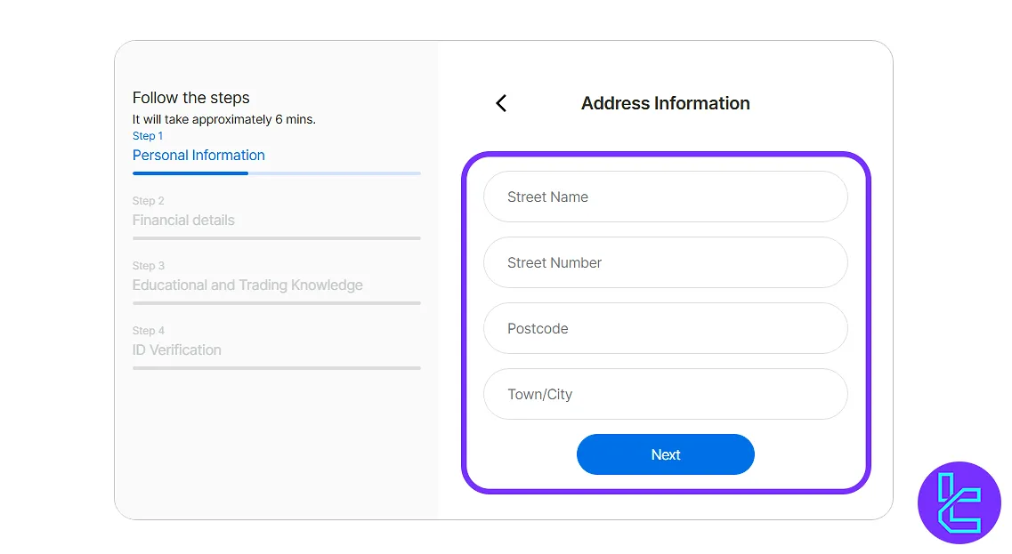 Trive Invest signup address entry