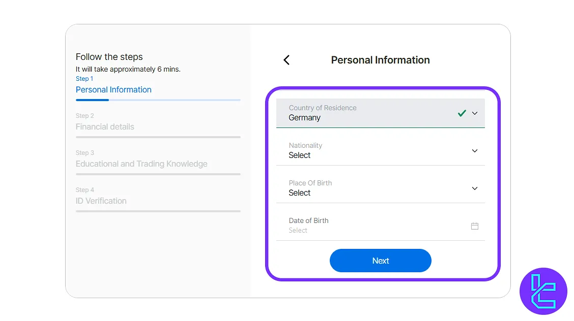 Trive Invest account setup nationality and birth details