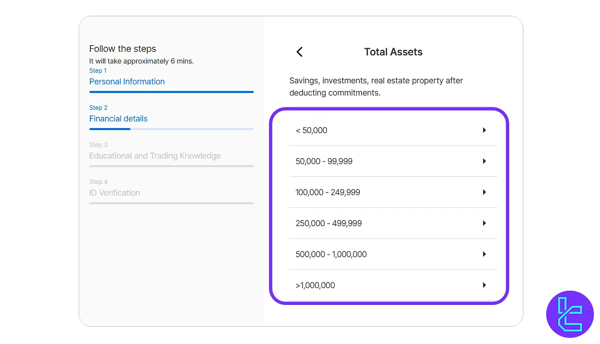 Trive Invest account setup financial details form