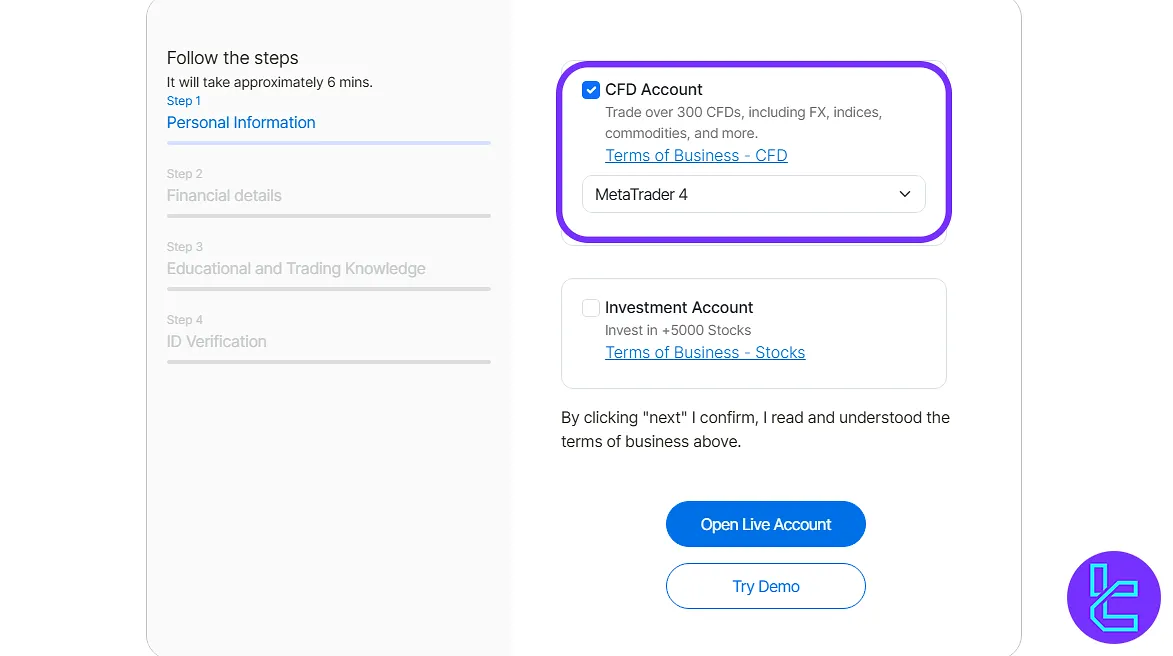 Trive Invest account setup trading platform selection