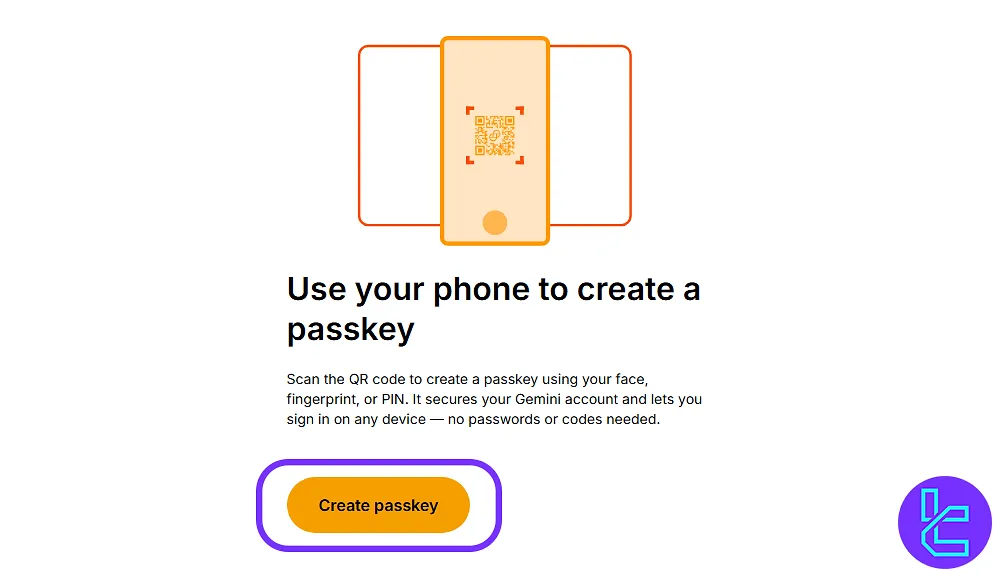 Gemini exchange account setup, passkey, or authenticator