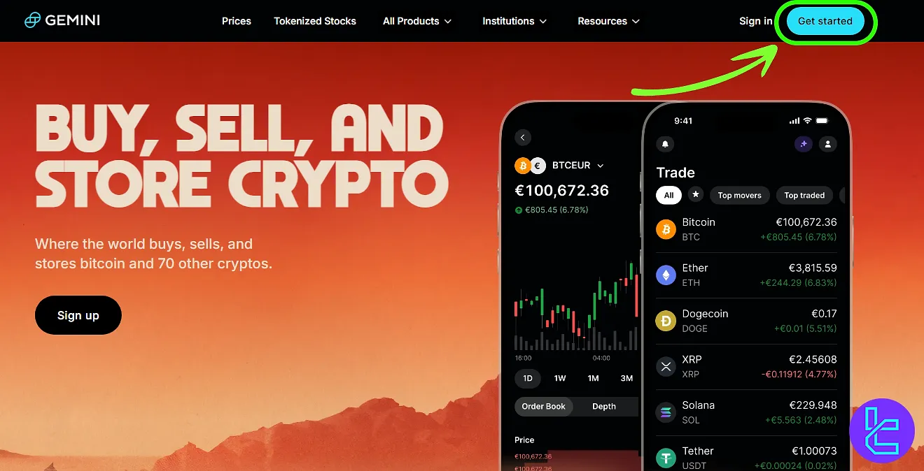 Gemini exchange account setup page