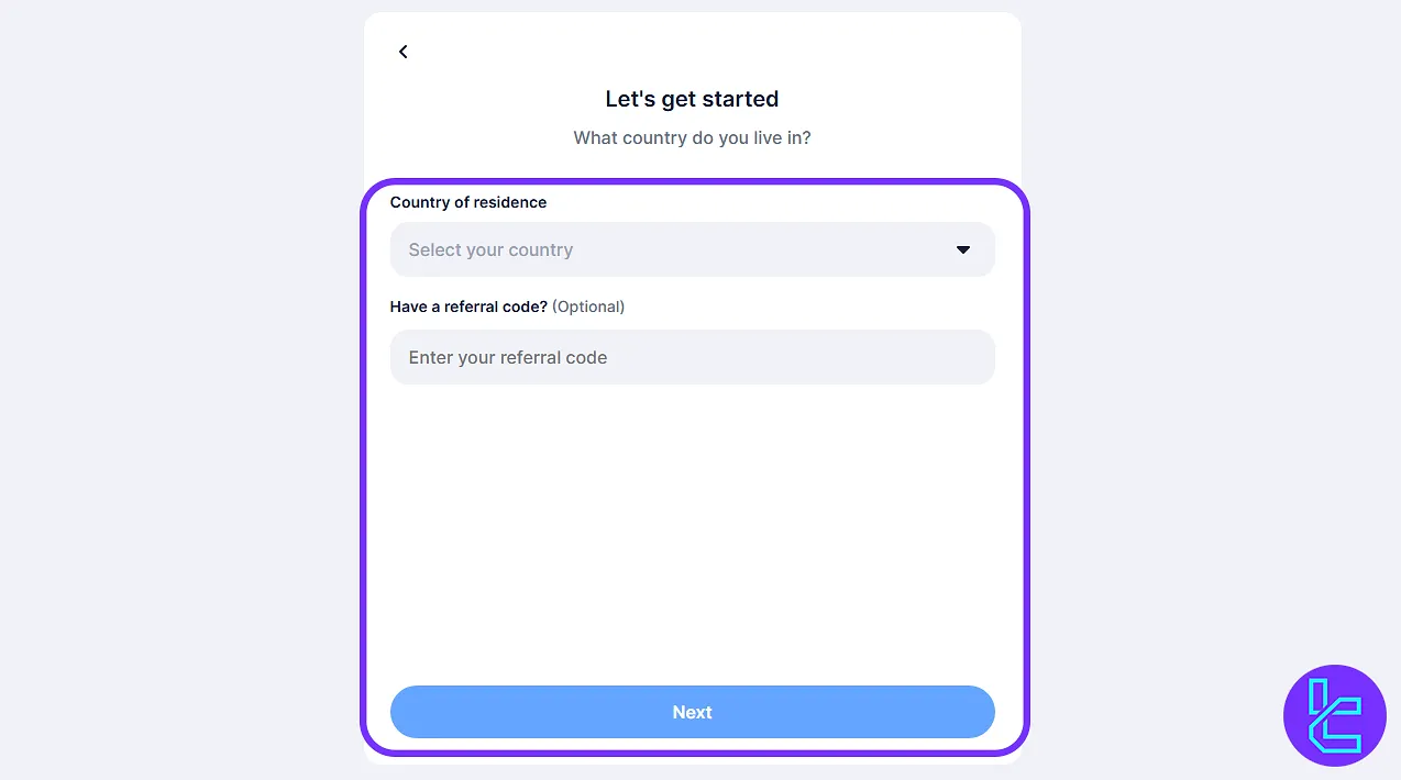 Blockchain.com signup country referral field