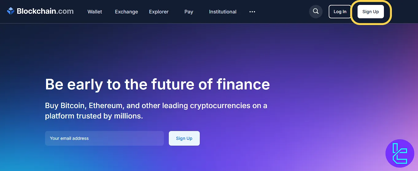 Blockchain.com sign up page