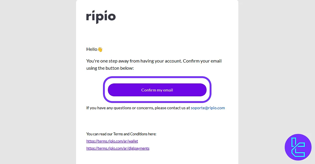 Ripio signup email confirmation.