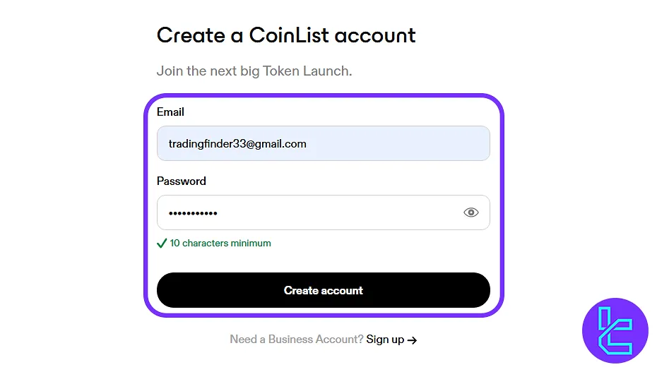 CoinList signup form