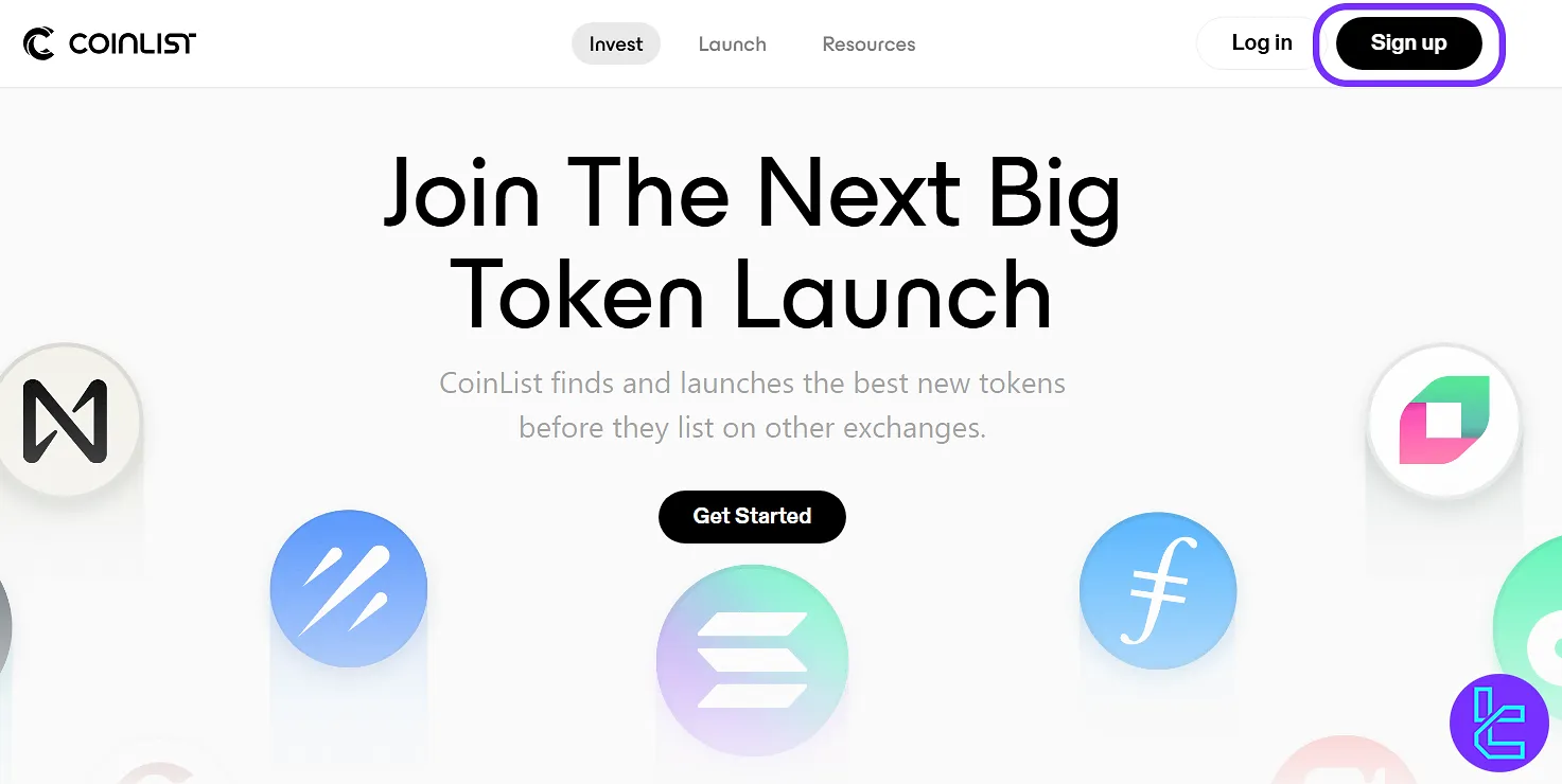CoinList account setup sign-up page