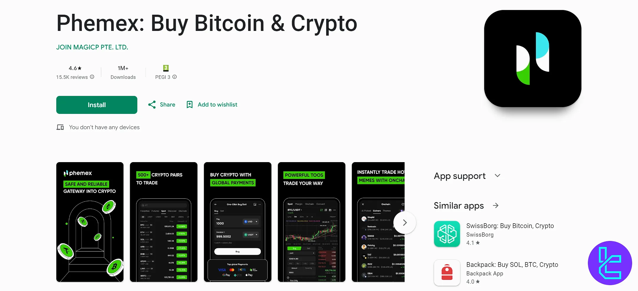 Phemex app on Play Store