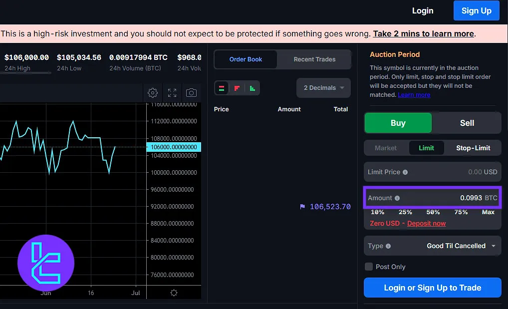 Enter trade volume on Blockchain.com