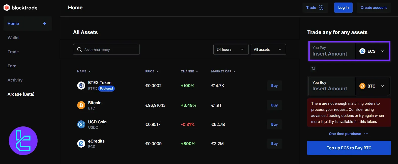 Bloctrade trade amount
