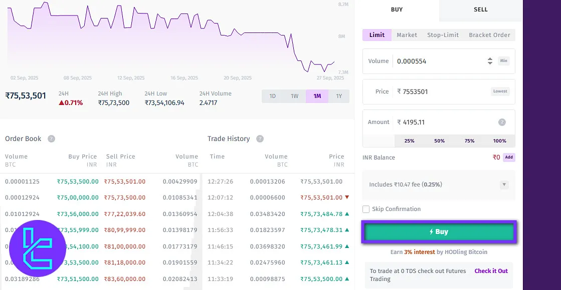 Confirm Bitbns order