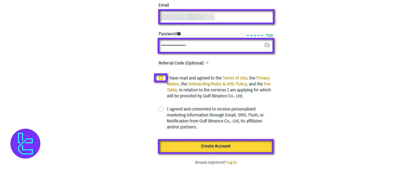 Binance TH registration form