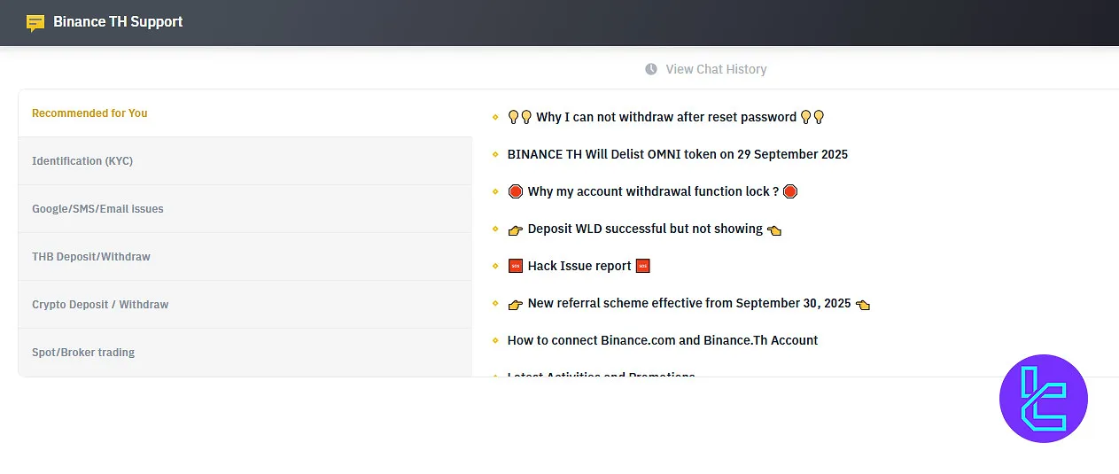 Binance TH live chat