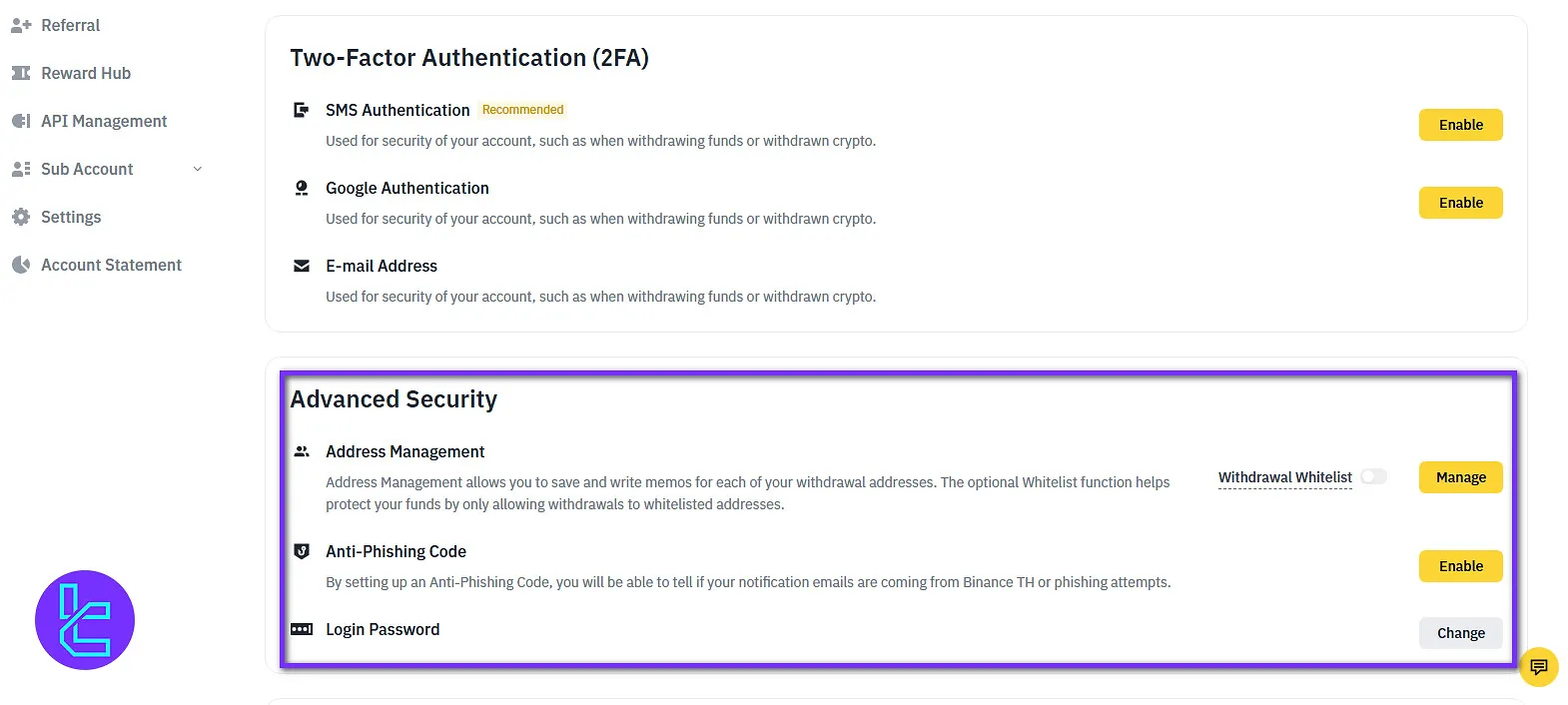 Binance TH security