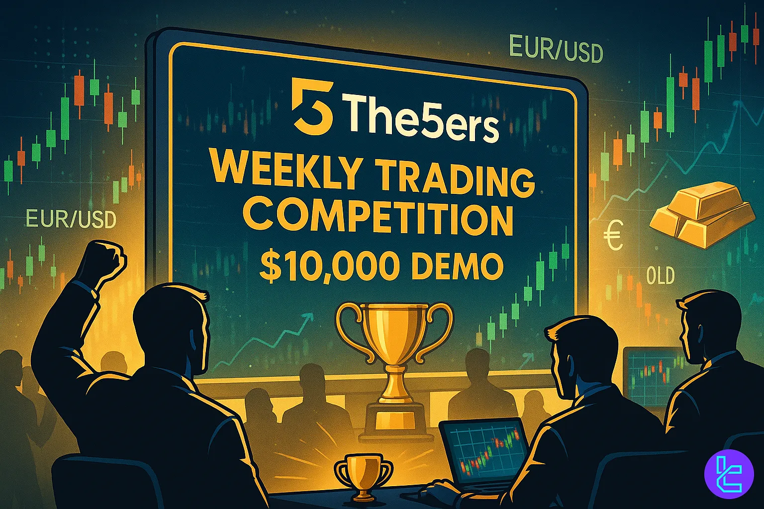The5ers forex competition banner with EUR/USD chart and gold icon.