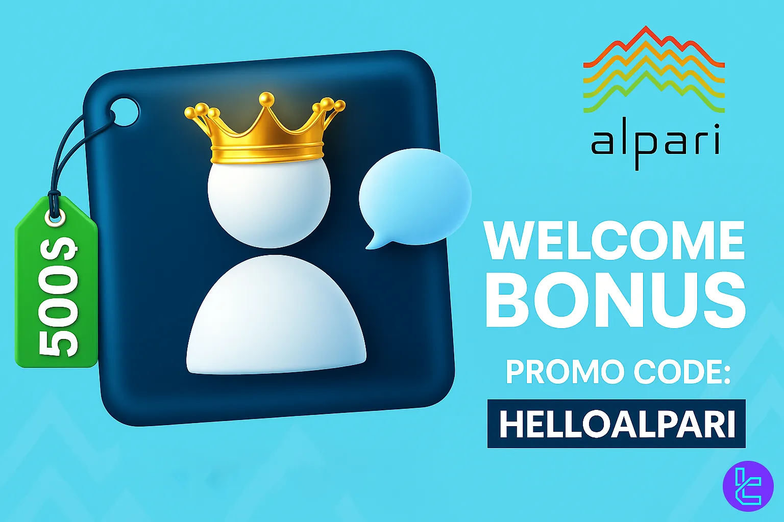 Alpari $500 Welcome Bonus promotion banner with promo code HELLOALPARI