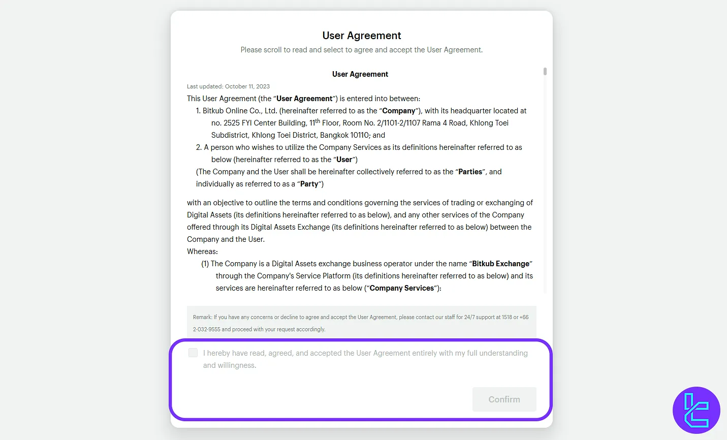 Bitkub signup terms and conditions confirmation