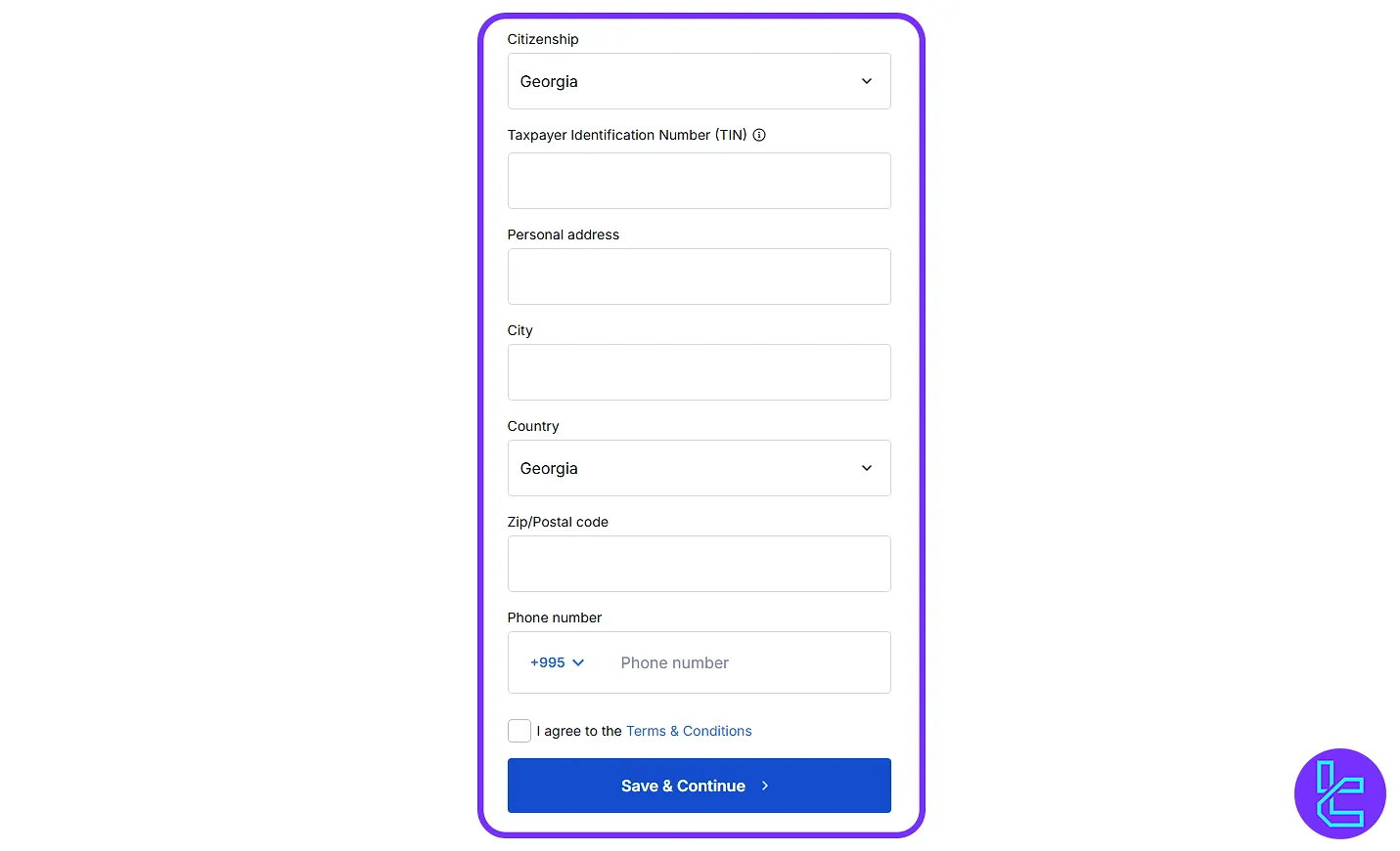 Blocktrade signup address entry