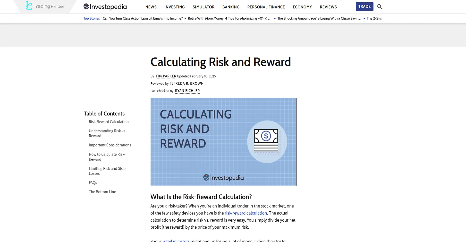 Risk to Reward tutorial article