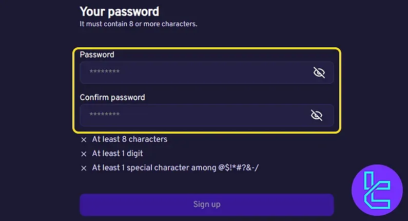 Paymium password creation