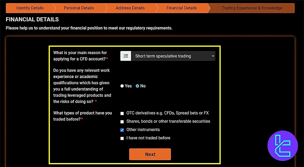 Financial and trading objectives form