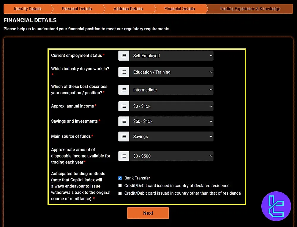 Capital Index Financial position form