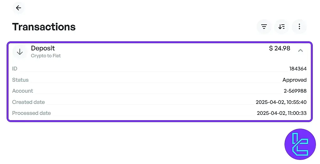 AMEGA Transaction history