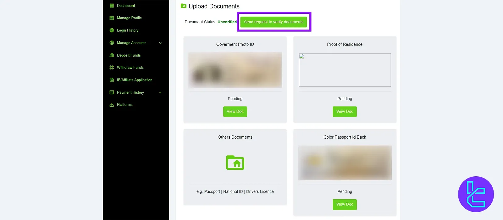 Send KYC verification request on Capital Street FX