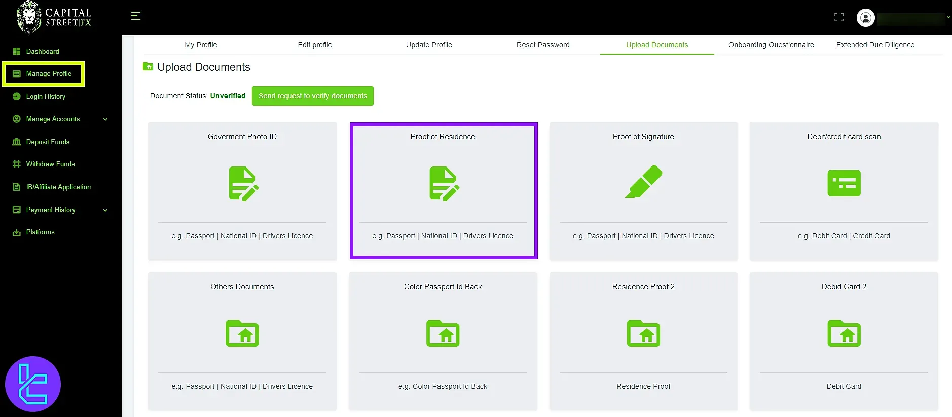Upload Capital Street FX proof of residence