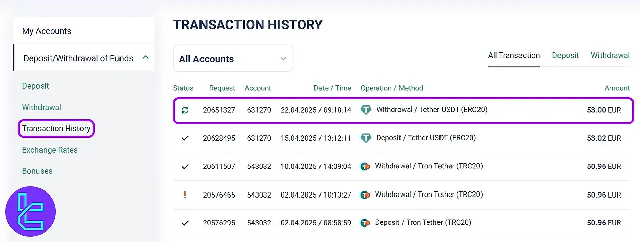 Cancel or manage pending withdrawals in Esperio broker