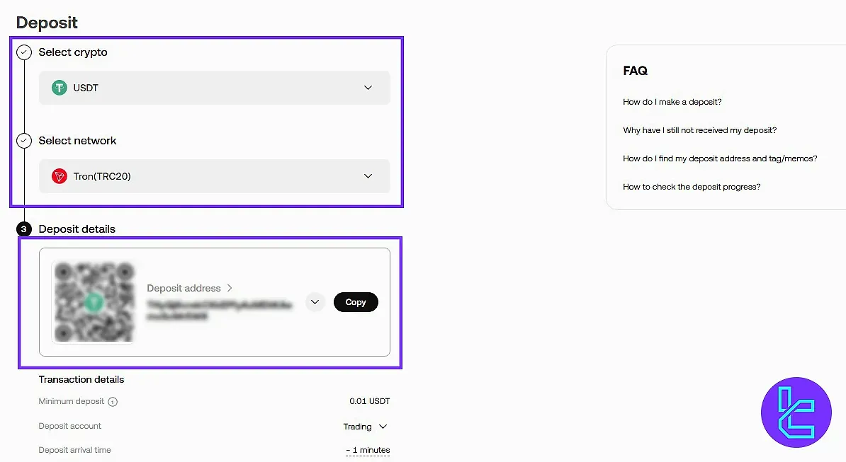 واریز TRC20 در صرافی OKX