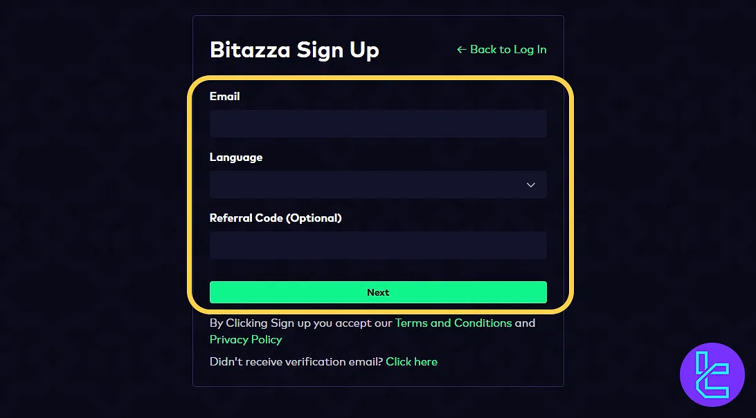 Bitazza signup email input