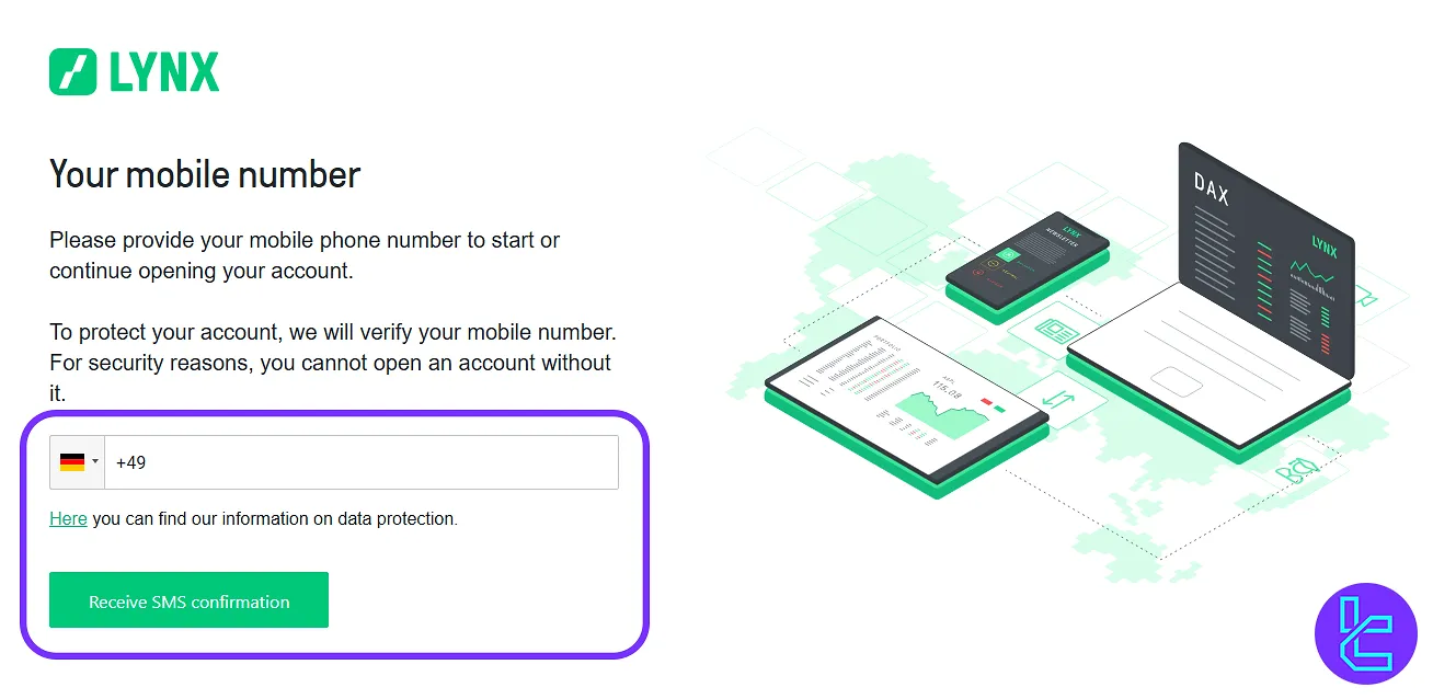 Mobile phone confirmation during LYNX broker account setup